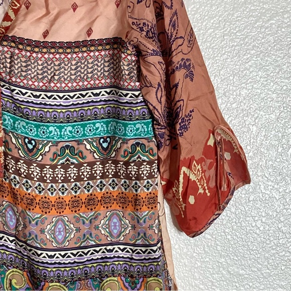 Johnny Was Silk Patchwork Longline Boho Tunic Top sz M - Picture 3 of 12